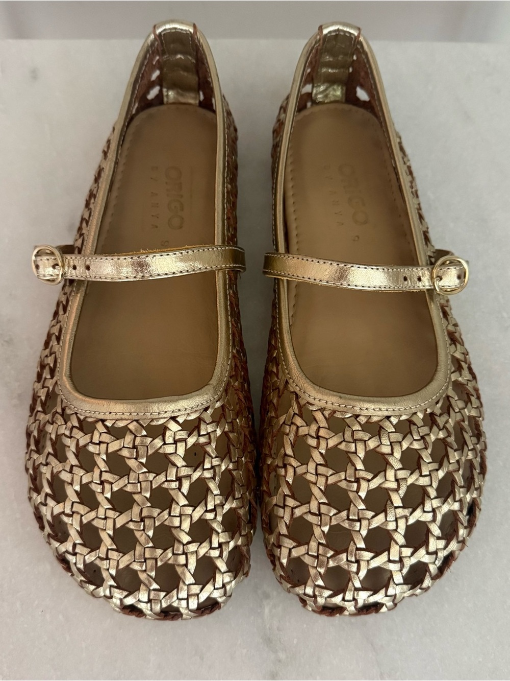 Origo Gold Woven Ballerina Mary Jane by Anya leather barefoot shoes 9 - Picture 5 of 7